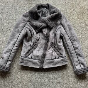 GUESS gray moto suede & Sherpa coat size medium